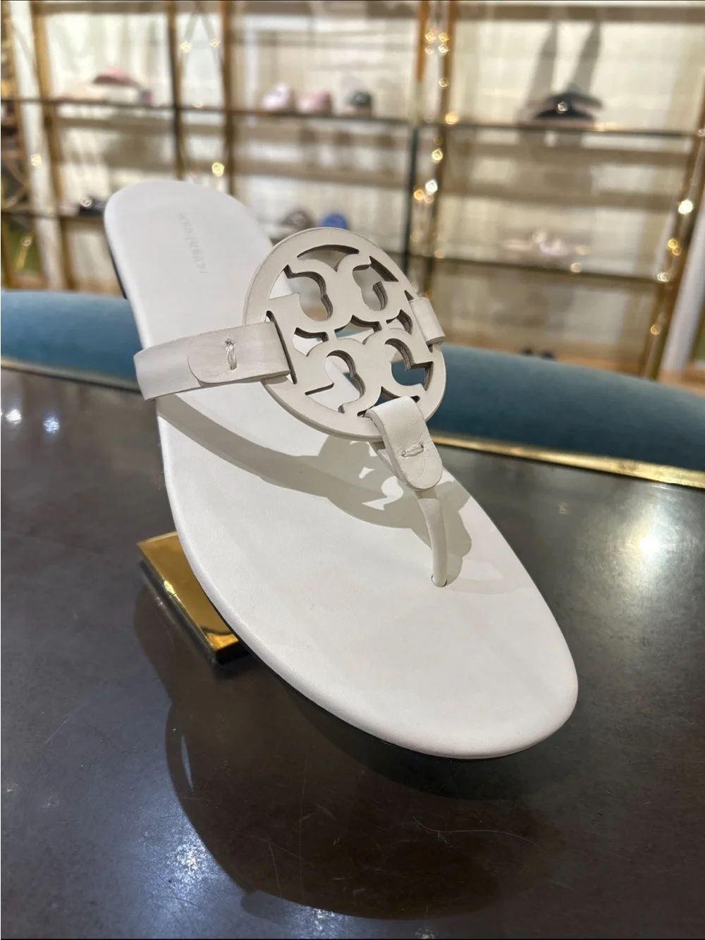 Tory Burch Miller Leather Thong Sandal White Color